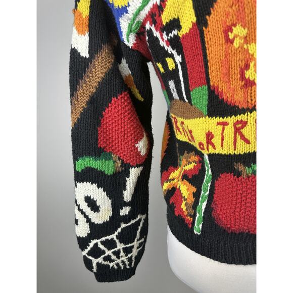 *Flawed The Eagles Eye Halloween Cardigan Sweater Hand Knit Candy Corn Buttons S - Picture 9 of 15